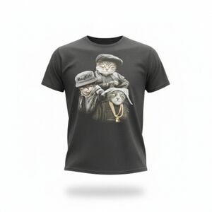 Cat Rapper Trio Hug Life Black Cotton T Shirt By DOM Size M Cropped NWT